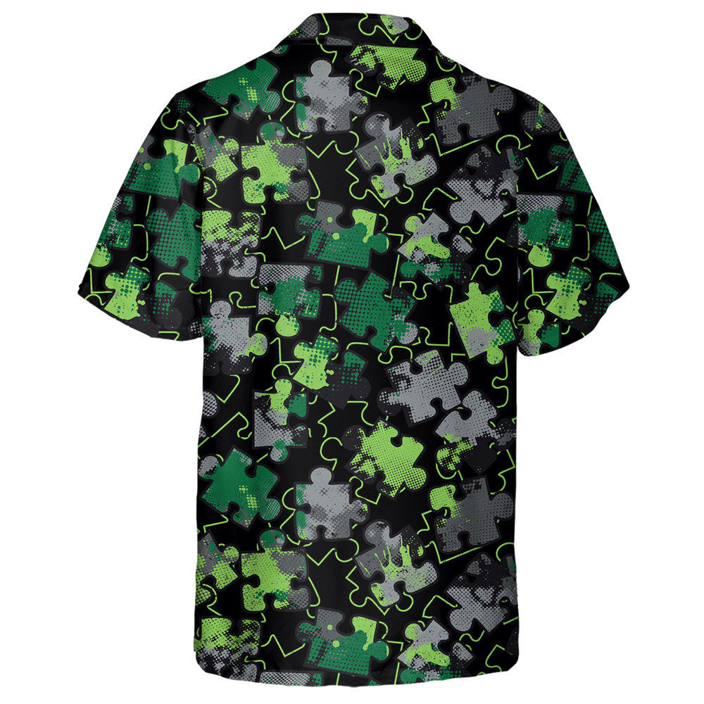 Pop Art Green And Black Puzzle Camo Pattern Hawaiian Shirt, Hawaiian Shirt Gift, Christmas Gift