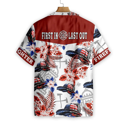 American Flag Helmet Firefighter Seamless Pattern Design Hawaiian Shirt, Hawaiian Shirt Gift, Christmas Gift