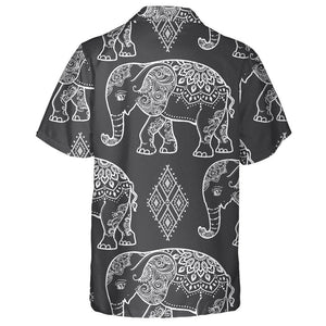 White Elephant With Indian Style On Black Background Hawaiian Shirt, Hawaiian Shirt Gift, Christmas Gift