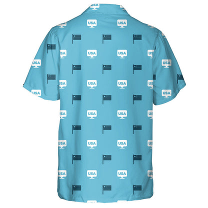 Simple USA Flag Icons On Blue Background Hawaiian Shirt, Hawaiian Shirt Gift, Christmas Gift