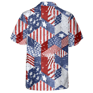 Watercolor Retro USA Flag Shape Pattern Hawaiian Shirt, Hwaiian For Gift