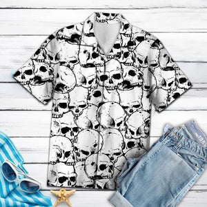 Abundant Gothic White Skull Background Hawaiian Shirt, Hawaiian For Gift