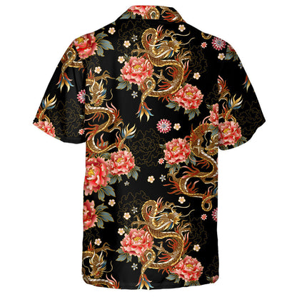Chinese Traditional Dragon Peonies And Sakura Hawaiian Shirt, Hawaiian For Gift