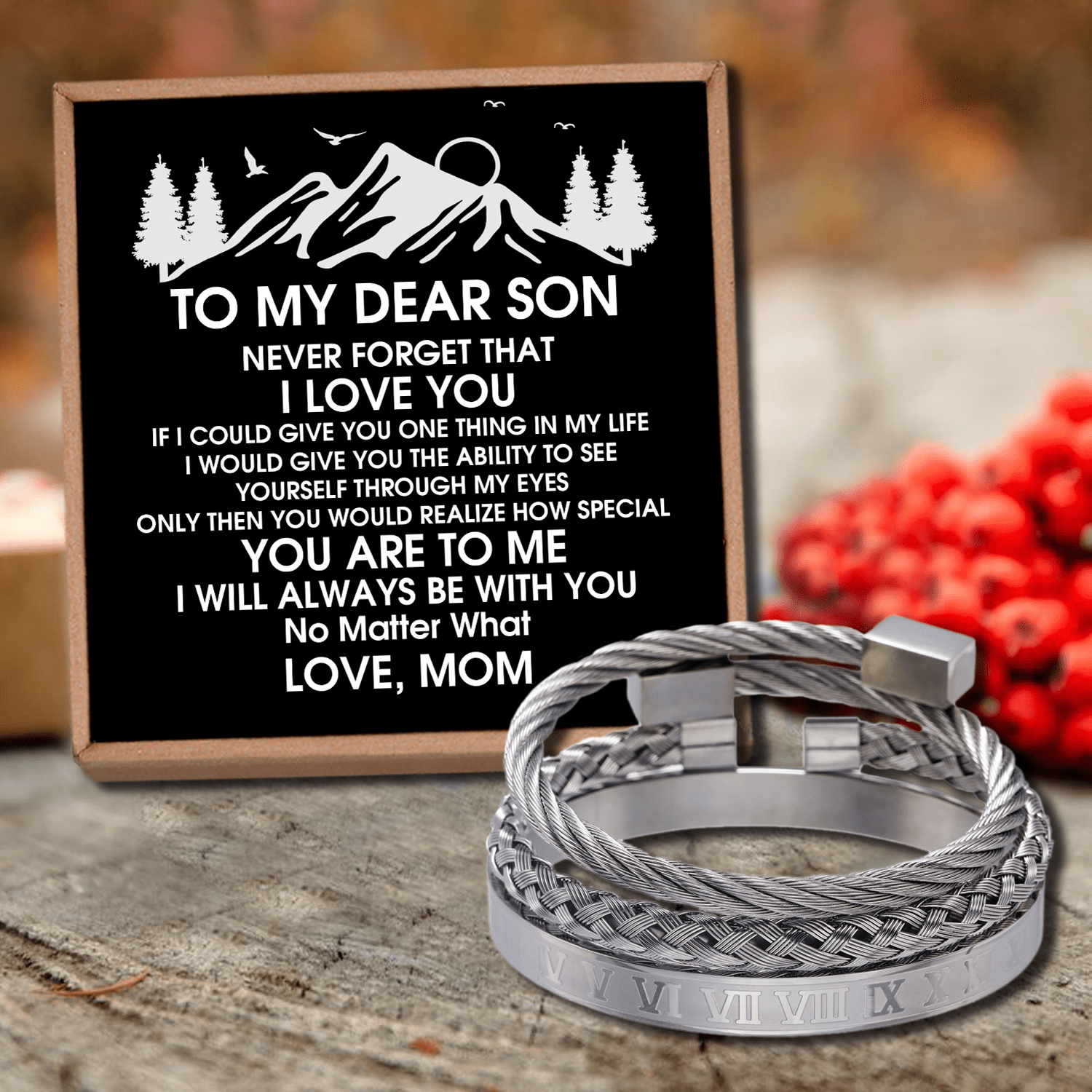 Mom To Son - Always Be With You Roman Numeral Bangle Weave Bracelets Set
