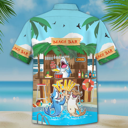 Shark Party Bar Beach Design Hawaiian Shirt,Hawaiian Shirt Gift, Christmas Gift