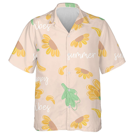 Happy Summer Vibes Sunflowers Piece On Pink Background Hawaiian Shirt, Hawaiian Shirt Gift, Christmas Gift