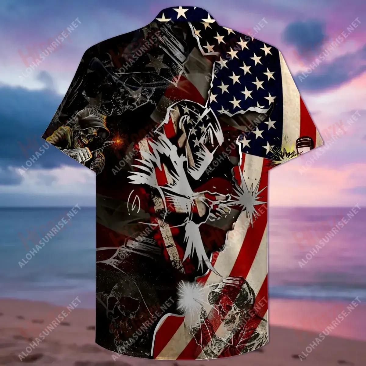 Patriotic Welder Unisex Hawaiian Shirt Ocean Short Sleeve Tactical Hawaiian Shirt Hawaiian Shirt Pattern, Hawaiian Shirt Gift, Christmas Gift