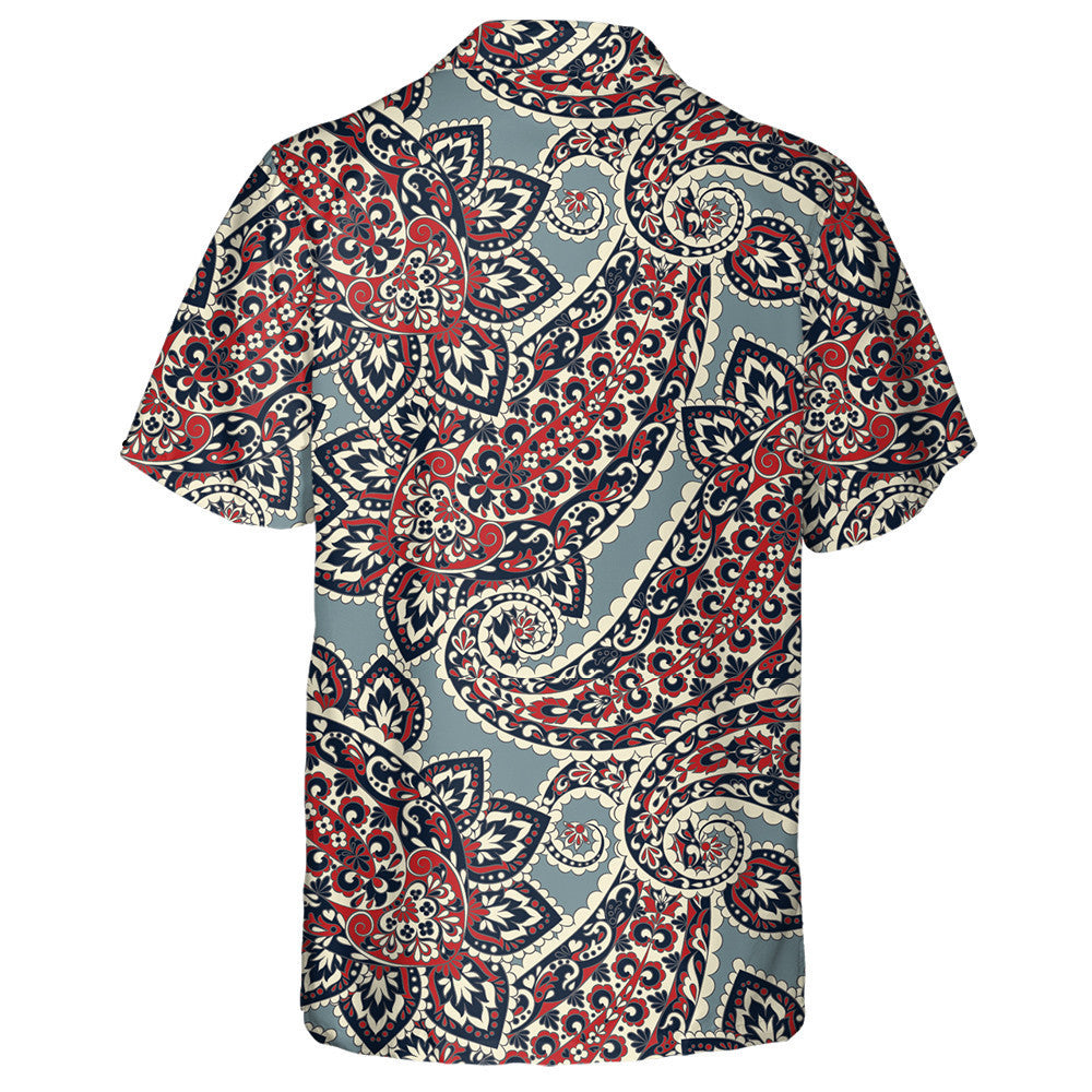 Hand Drawn Traditional Black And Red Paisley Pattern Hawaiian Shirt, Hawaiian Shirt Gift, Christmas Gift