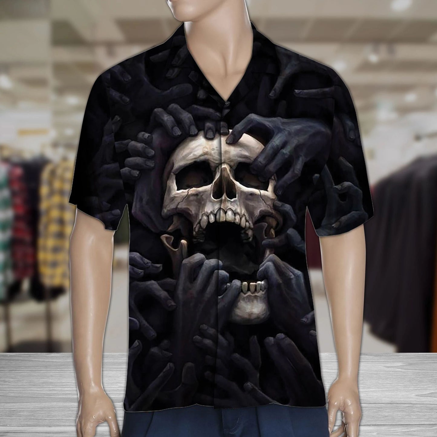 Amazing Hand Cover Skull Day Of The Dead Pattern Hawaiian Shirt, Hawaiian Shirt Gift, Christmas Gift