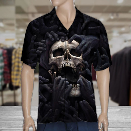 Amazing Hand Cover Skull Day Of The Dead Pattern Hawaiian Shirt, Hawaiian Shirt Gift, Christmas Gift