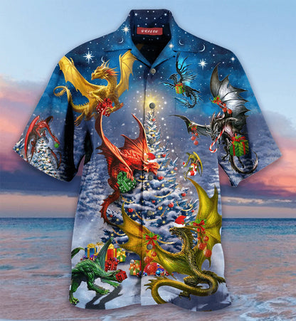 Design Hawaiian Shirt Christmas Dragon Family Reunion,Hawaiian Shirt Gift, Christmas Gift