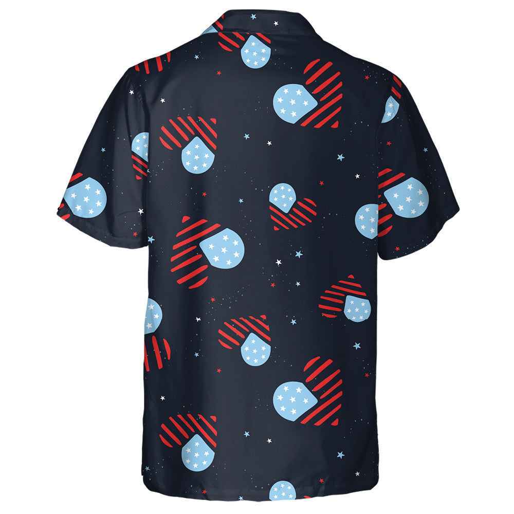 Cute Hand Drawn Patriotic US Flag Heart Pattern Hawaiian Shirt, Hawaiian Shirt Gift, Christmas Gift