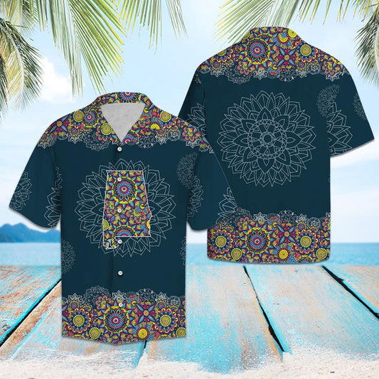 Vintage Map Of Alabama Mandala Flower Art Hawaiian Shirt, Hawaiian Shirt Gift, Christmas Gift