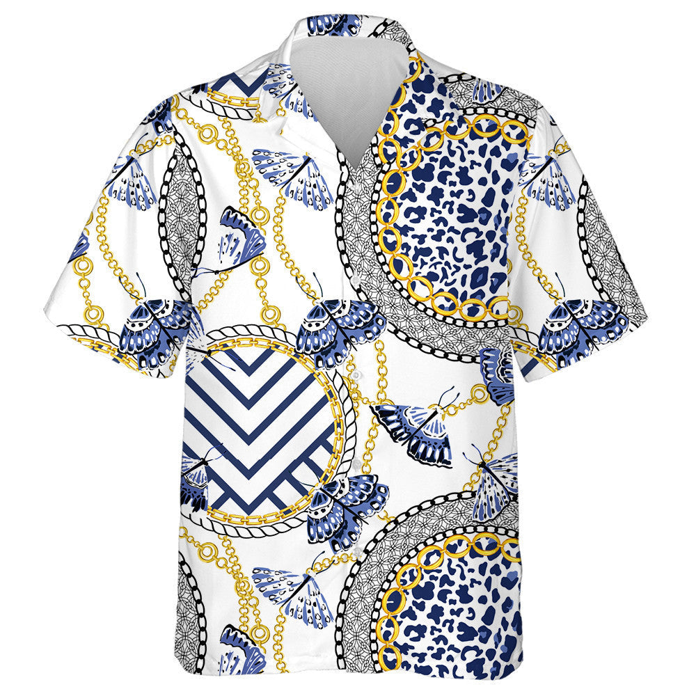 Theme Leopard Skin Elements And Butterflies Hawaiian Shirt,Hawaiian Shirt Gift, Christmas Gift