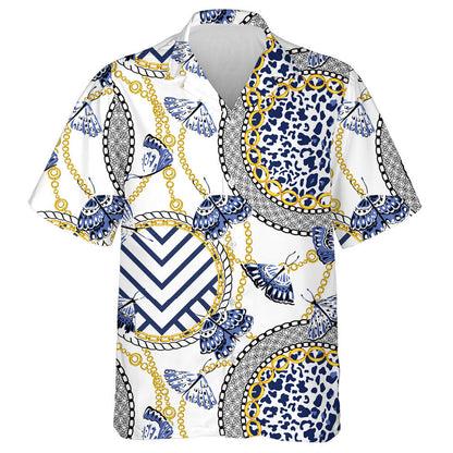 Theme Leopard Skin Elements And Butterflies Hawaiian Shirt,Hawaiian Shirt Gift, Christmas Gift