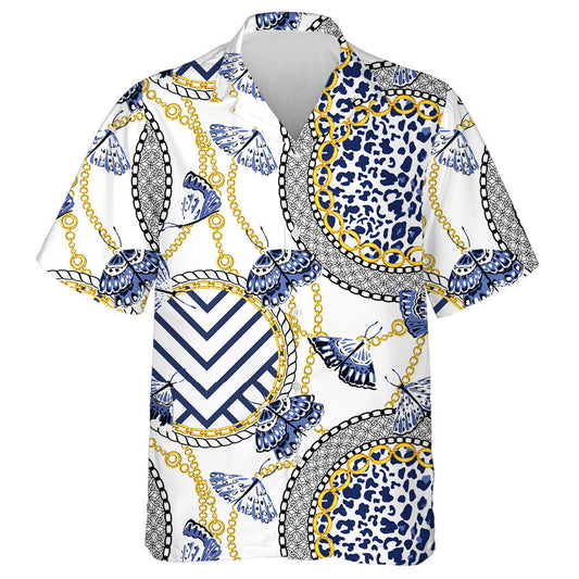 Theme Leopard Skin Elements And Butterflies Hawaiian Shirt,Hawaiian Shirt Gift, Christmas Gift