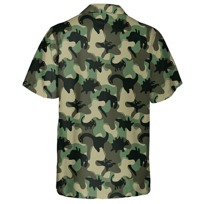 Black Dinosaur Skeletons Silhouette Green Camo Pattern Hawaiian Shirt, Hawaiian Shirt Gift, Christmas Gift