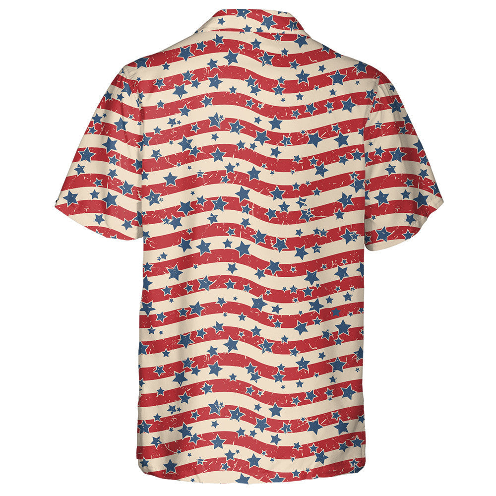 Vintage Red Wavy Background Patriotic USA Stars Hawaiian Shirt, Hawaiian Shirt Gift, Christmas Gift