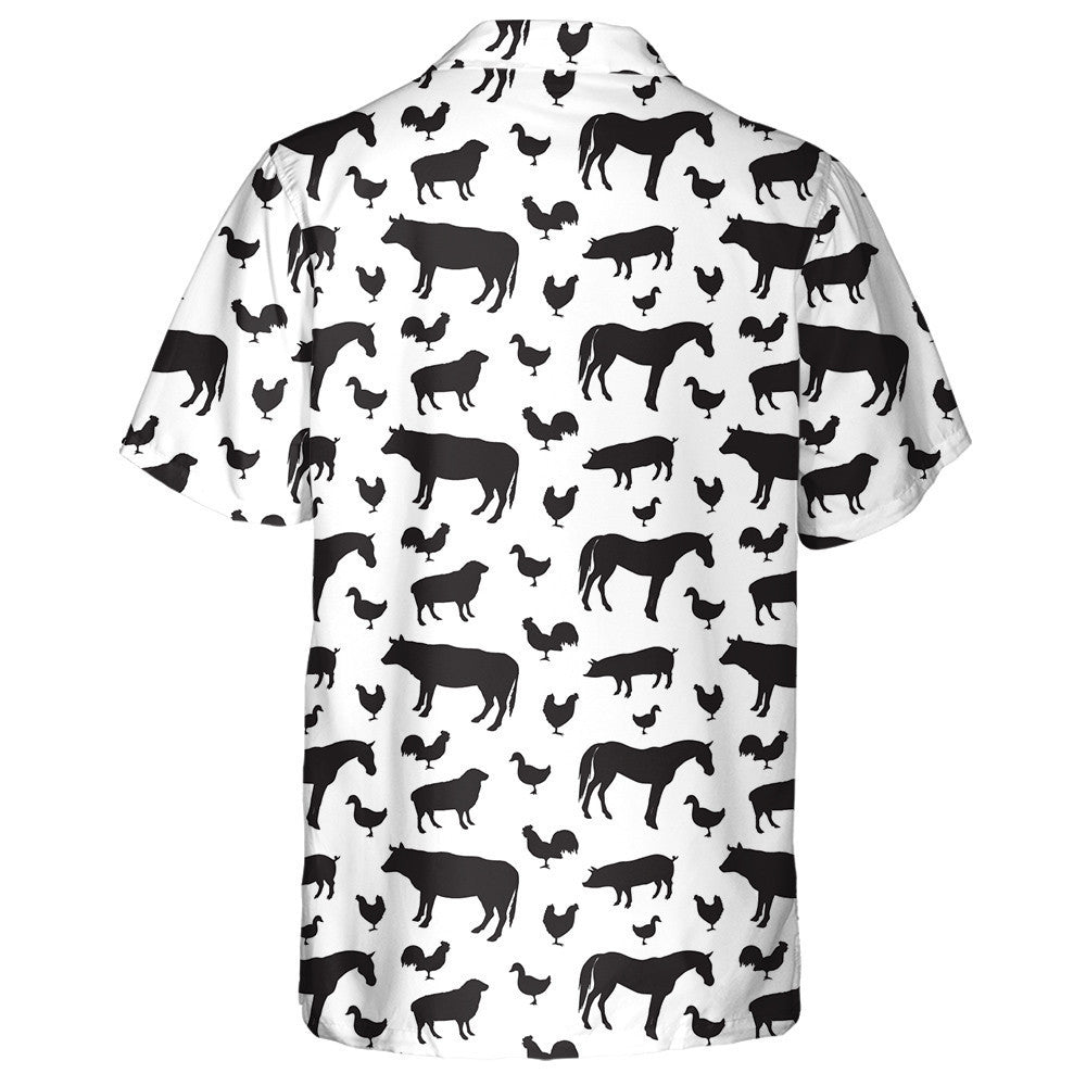 Black Domestic Animals Silhouette And Horses Hawaiian Shirt, Hawaiian For Gift