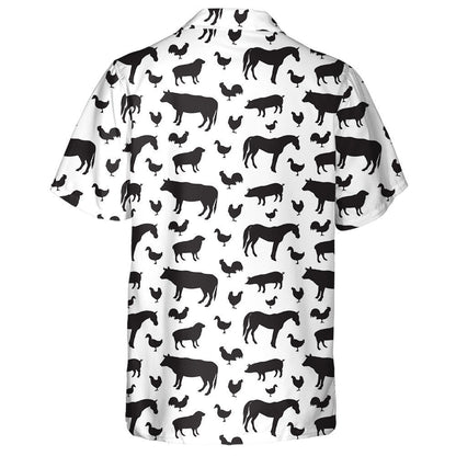Black Domestic Animals Silhouette And Horses Hawaiian Shirt, Hawaiian For Gift