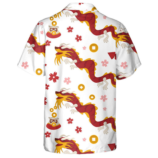 Chinese Dragon And Firecracker Coins And Blossom Of Flowers Hawaiian Shirt, Hawaiian Shirt Gift, Christmas Gift