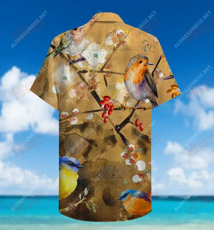 Robin Bird Unisex Hawaiian Shirt Ocean Short Sleeve Custom Hawaiian Shirts Hawaiian Shirts For Men, Hawaiian Shirt Gift, Christmas Gift