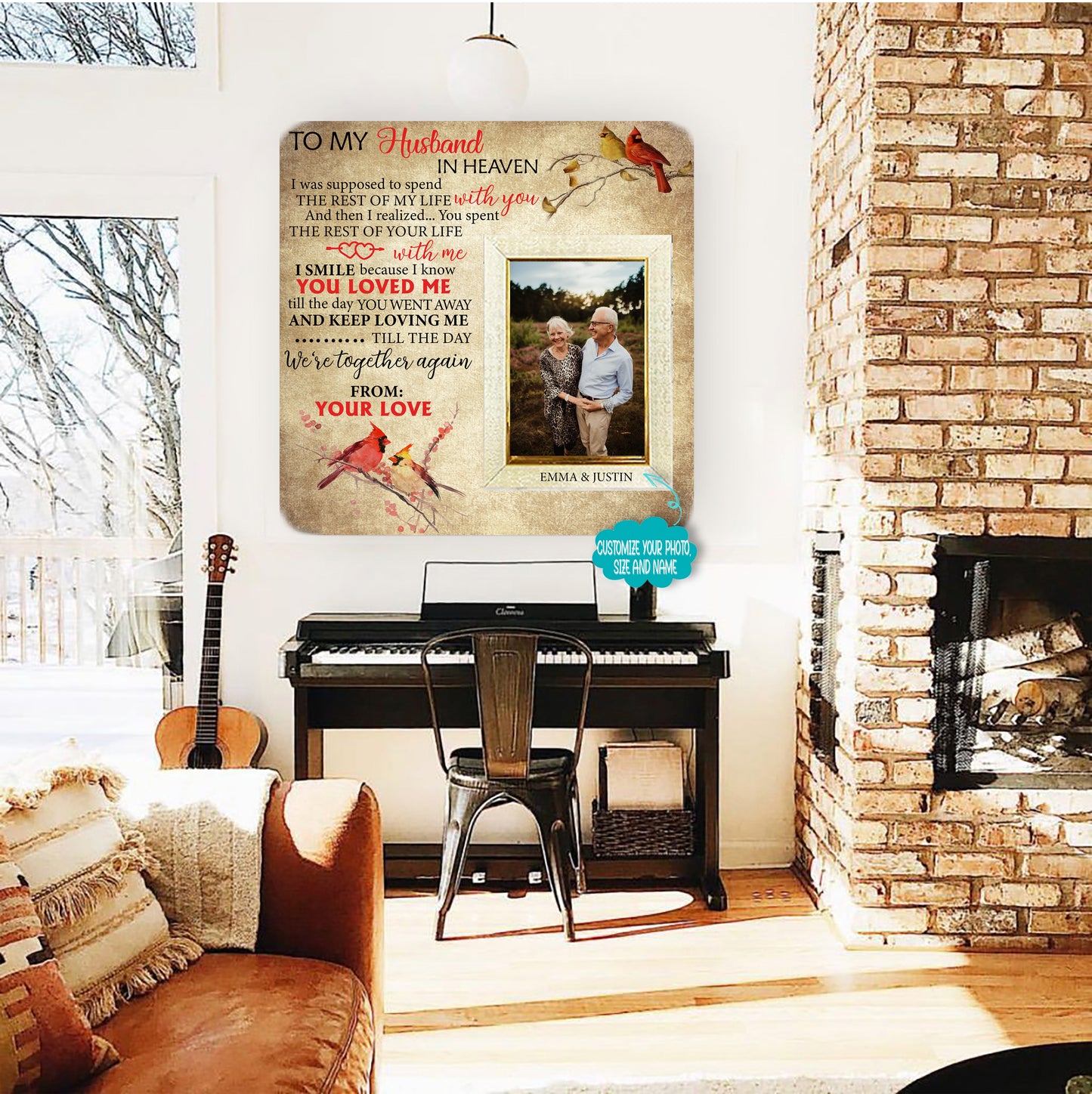 Husband in heaven Memorial Picture Frame - Keepsake Plaque That Holds a custom Photo - Sympathy Gift to Tribute The Loss of a Loved One