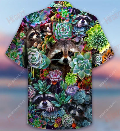 Raccoon Succulent Short Hawaiian Shirt Ocean Hawaiian T Shirts Tactical Hawaiian Shirt Hawaiian Shirts For Women, Hawaiian Shirt Gift, Christmas Gift