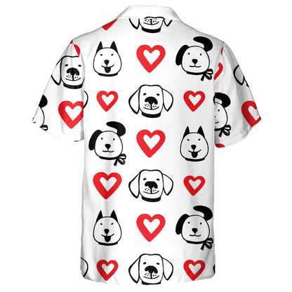 Ink Hand Drawn Hearts And Funny Dog Faces Hawaiian Shirt, Hawaiian Shirt Gift, Christmas Gift
