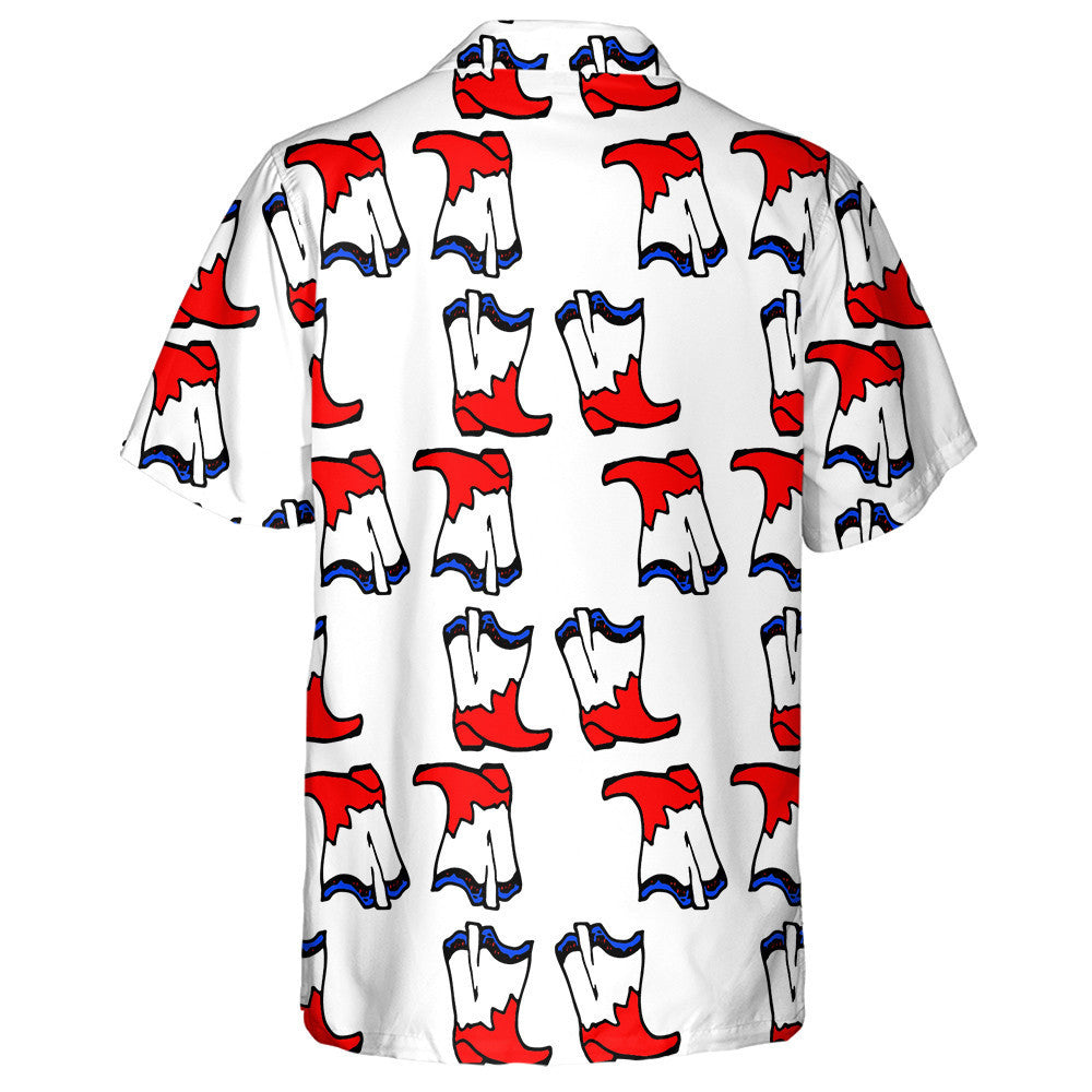 Memorial Independence Day Cowboy Boots Drawn Doodle Pattern Hawaiian Shirt, Hawaiian Shirt Gift, Christmas Gift