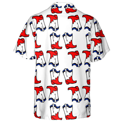 Memorial Independence Day Cowboy Boots Drawn Doodle Pattern Hawaiian Shirt, Hawaiian Shirt Gift, Christmas Gift