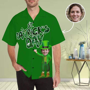 St Patrick's Day Leprechaun Say Hi Custom Photo Hawaiian Shirt, Hawaiian Shirt Gift, Christmas Gift