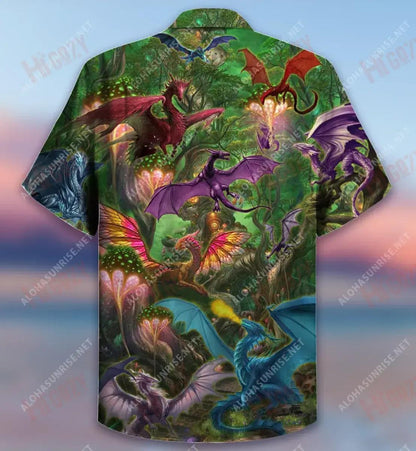 Deep Forest Dragon Unisex Short Hawaiian Shirt Summer Aloha Shirt Vintage Hawaiian Shirts Funny Hawaiian Shirts, Hawaiian Shirt Gift, Christmas Gift