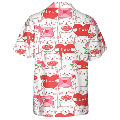 Cute Cat Cartoon For Valentine Day Hawaiian Shirt,Hawaiian Shirt Gift, Christmas Gift