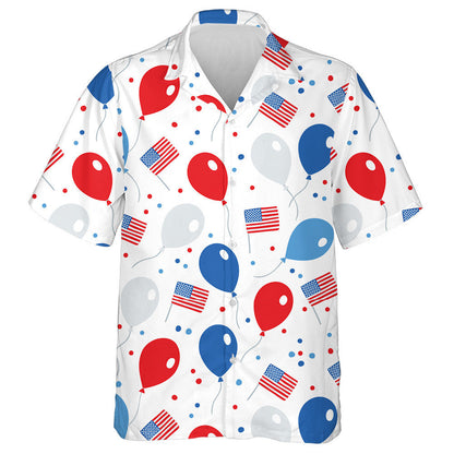 Happy Balloons Confetti And United States Flag Pattern Hawaiian Shirt, Hawaiian Shirt Gift, Christmas Gift