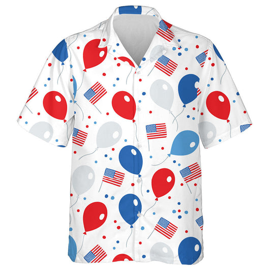 Happy Balloons Confetti And United States Flag Pattern Hawaiian Shirt, Hawaiian Shirt Gift, Christmas Gift