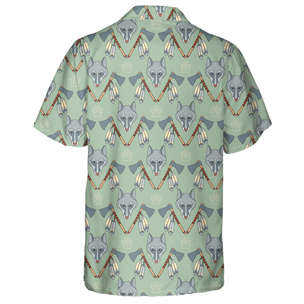 Native American With Wolf And Axes Hawaiian Shirt,Hawaiian Shirt Gift, Christmas Gift