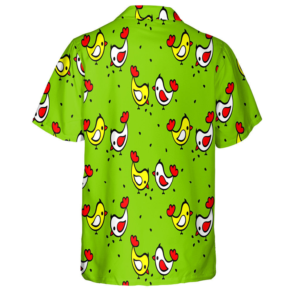 Little Cute Chickens Pecking Seeds On Grass Hawaiian Shirt, Hawaiian Shirt Gift, Christmas Gift
