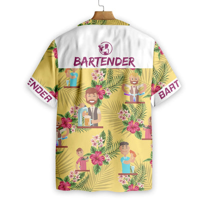 Bartender On Yellow Background Design Hawaiian Shirt, Hawaiian Shirt Gift, Christmas Gift