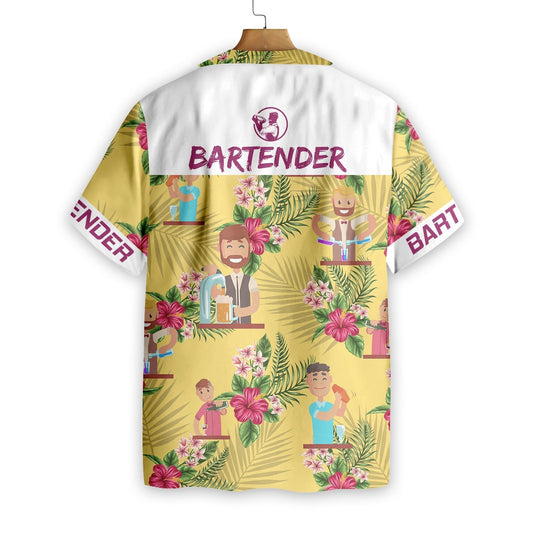Bartender On Yellow Background Design Hawaiian Shirt, Hawaiian Shirt Gift, Christmas Gift