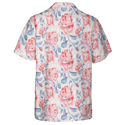 Painting Pattern With Roses Flower Buds And Leaves Hawaiian Shirt, Hawaiian Shirt Gift, Christmas Gift