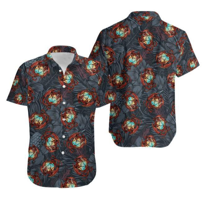 Dragon Black Tropical Leaves Pattern Hawaiian Shirt,Hawaiian Shirt Gift, Christmas Gift
