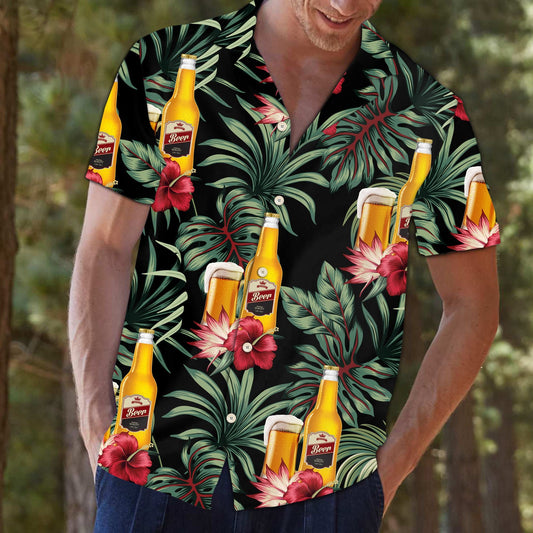 Beer Tropical Palm Leaves Summer Vacation Themed Hawaiian Shirt, Hawaiian Shirt Gift, Christmas Gift