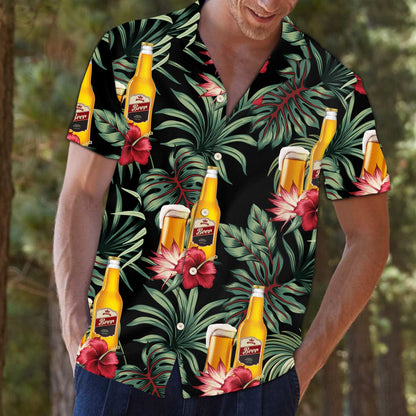 Beer Tropical Palm Leaves Summer Vacation Themed Hawaiian Shirt, Hawaiian Shirt Gift, Christmas Gift