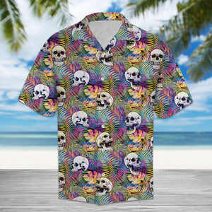 Skull Head And Hibiscus Design Hawaiian Shirt,Hawaiian Shirt Gift, Christmas Gift