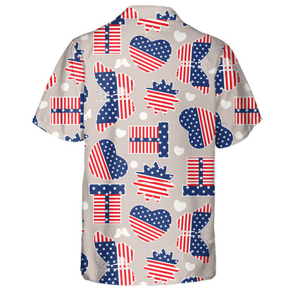 Butterfly Gift And Heart Symbol Monochrome Amrican Flag Hawaiian Shirt, Hawaiian Shirt Gift, Christmas Gift
