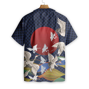 Japanese Red Sun Japanese Cranes Hawaiian Shirt, Hawaiian For Gift