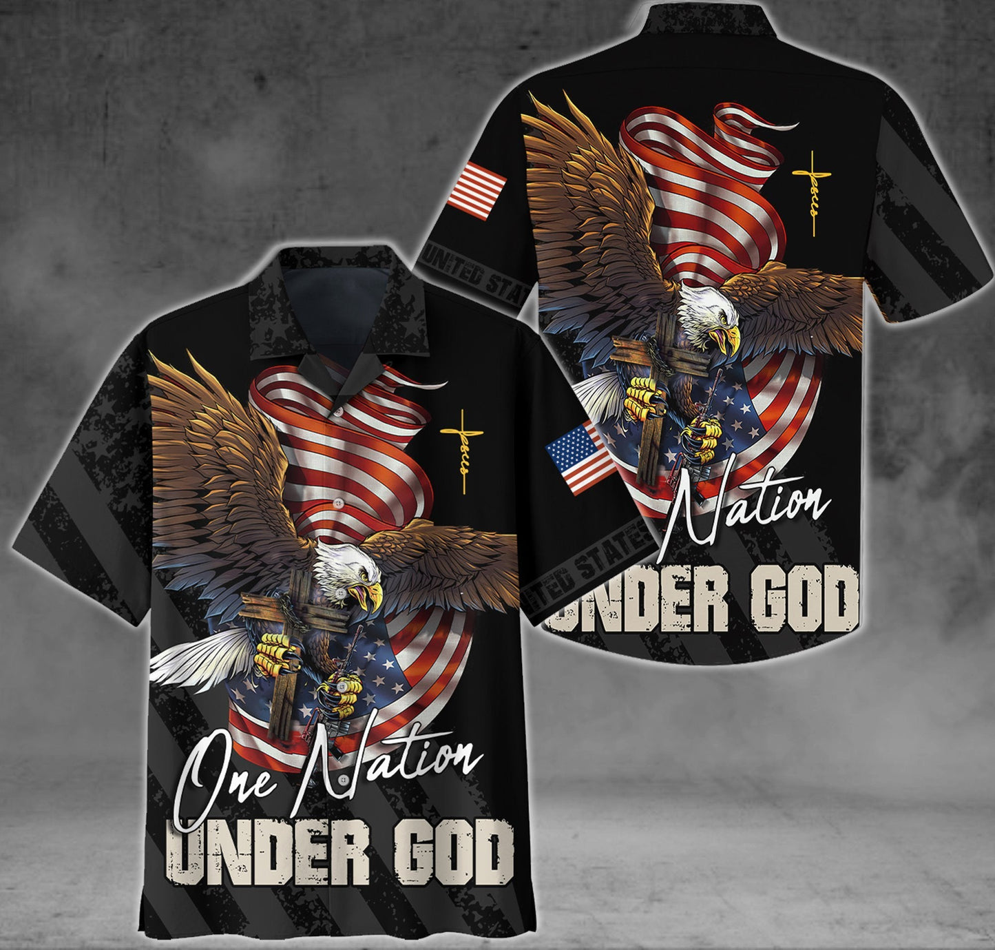 One Nation Under God Eagle With American Flag Hawaiian Shirt, Hawaiian Shirt Gift, Christmas Gift