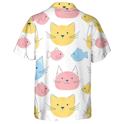 Watercolor Funny Cats And Fish In Cartoon Style Hawaiian Shirt, Hawaiian Shirt Gift, Christmas Gift