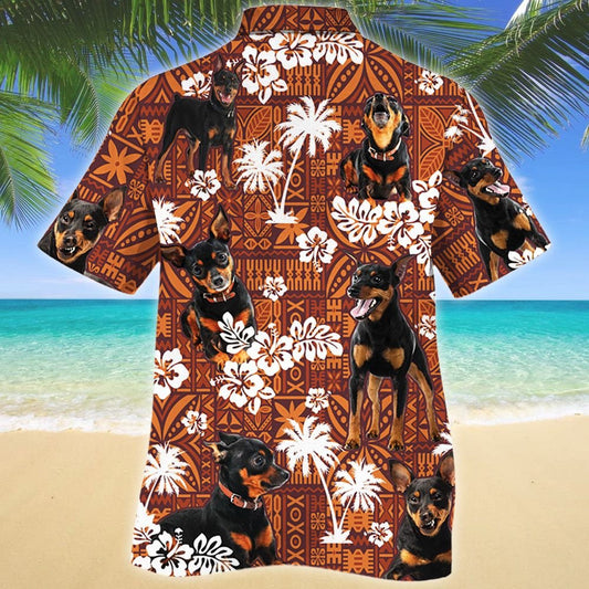Loyal Miniature Pinscher Dog On Red Tribal Pattern Hawaiian Shirt, Hawaiian Shirt Gift, Christmas Gift